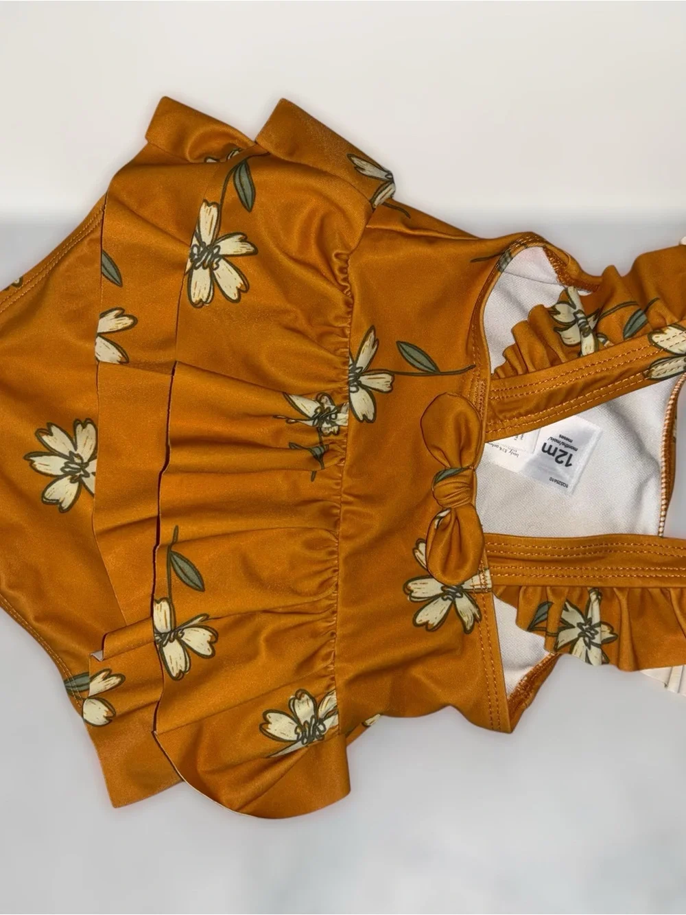 Carter's Mustard Floral Ruffle One-Piece Swimsuit